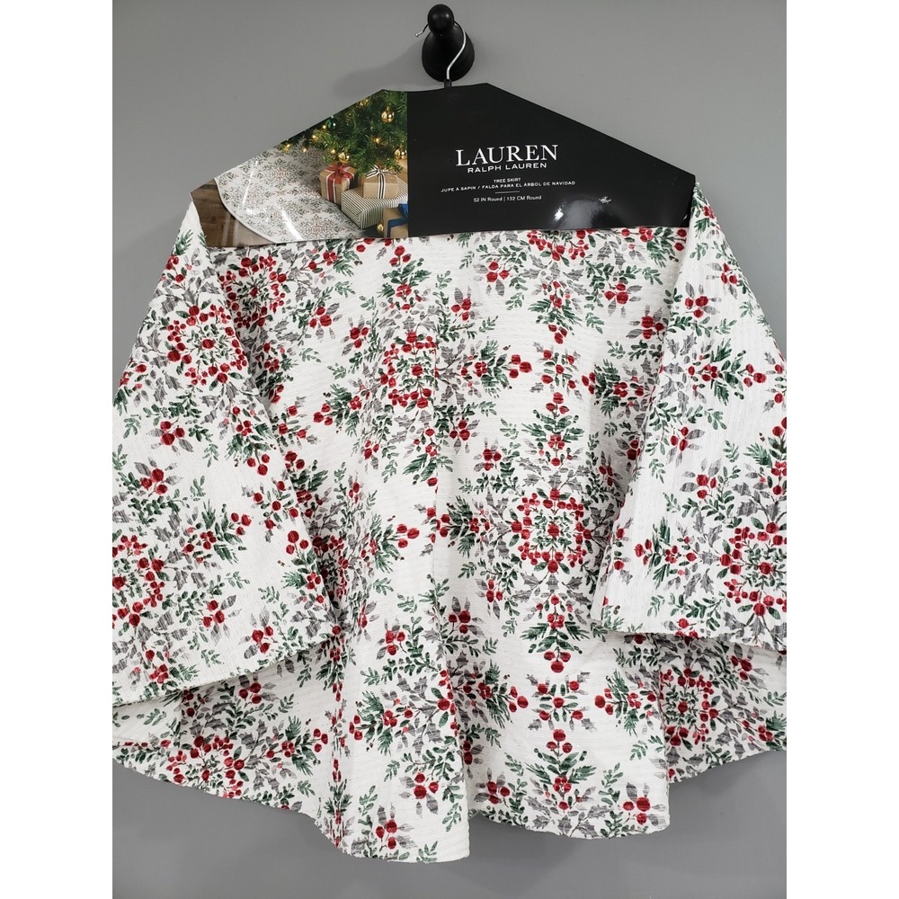 NEW - Ralph Lauren Holly Berry Christmas Tree Skirt 52"